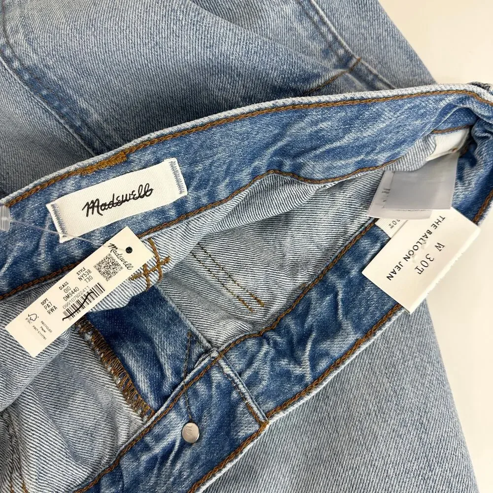 Madewell The Tall Balloon Jean Raebrook Wash Blue High Rise Rigid US 30T NWT